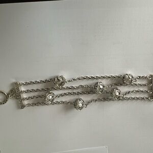 Elegant Silver Multi Strand Bracelet with Pearl Accents